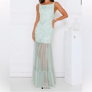 PRETTY GIRL PHASE MESH MAXI DRESS SAGE